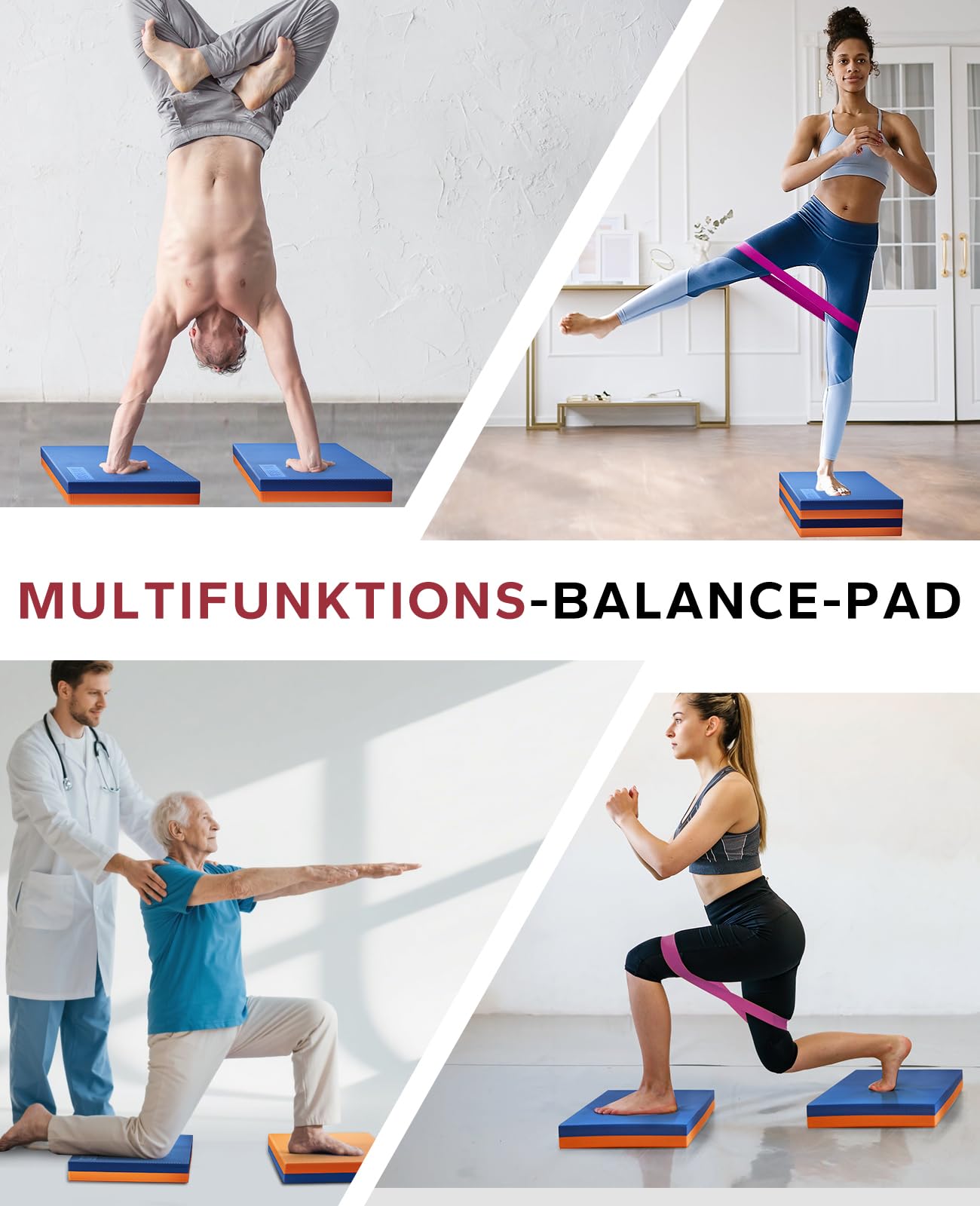 HAPBEAR Balance Pad, 40x33cm/50×40cm rutschfest Balance-Kissen,6cm Dickes Gleichgewichtskissen für Gleichgewicht, Stabilitätstraining, Physiotherapie & Fitness-Kissen,inkl Resistance Band