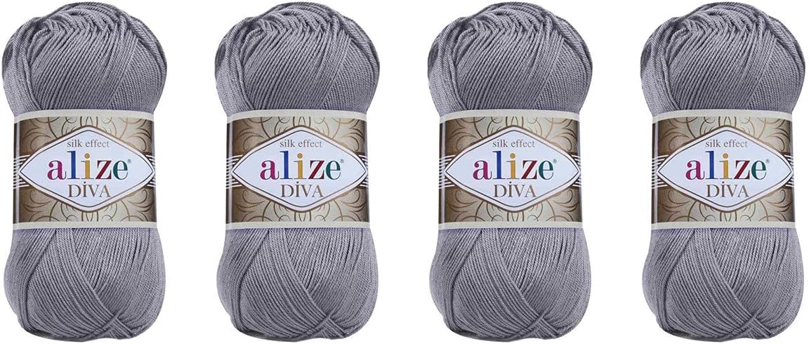 Hand Knitting Yarn 100% Microfiber Acrylic Yarn Alize Diva Silk Effect Thread Crochet Art Lace Craft Lot of 4 skeins 400gr 1532yds (348)