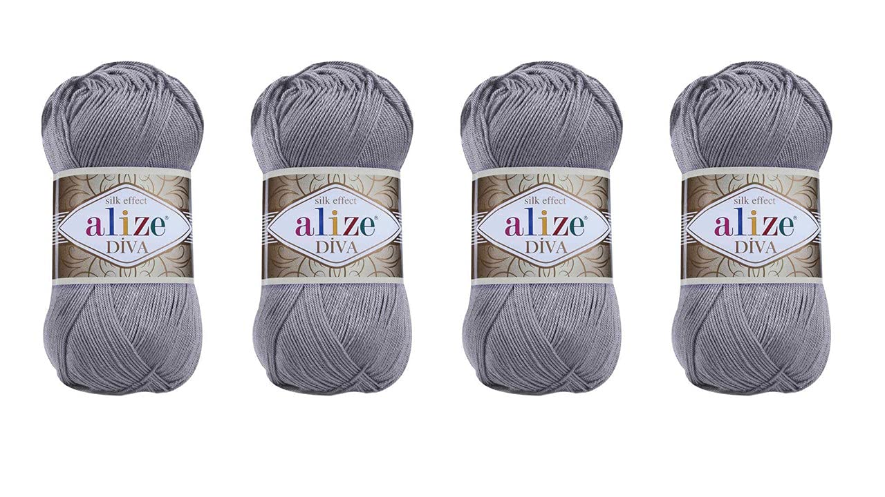 Hand Knitting Yarn 100% Microfiber Acrylic Yarn Alize Diva Silk Effect Thread Crochet Art Lace Craft Lot of 4 skeins 400gr 1532yds (348)