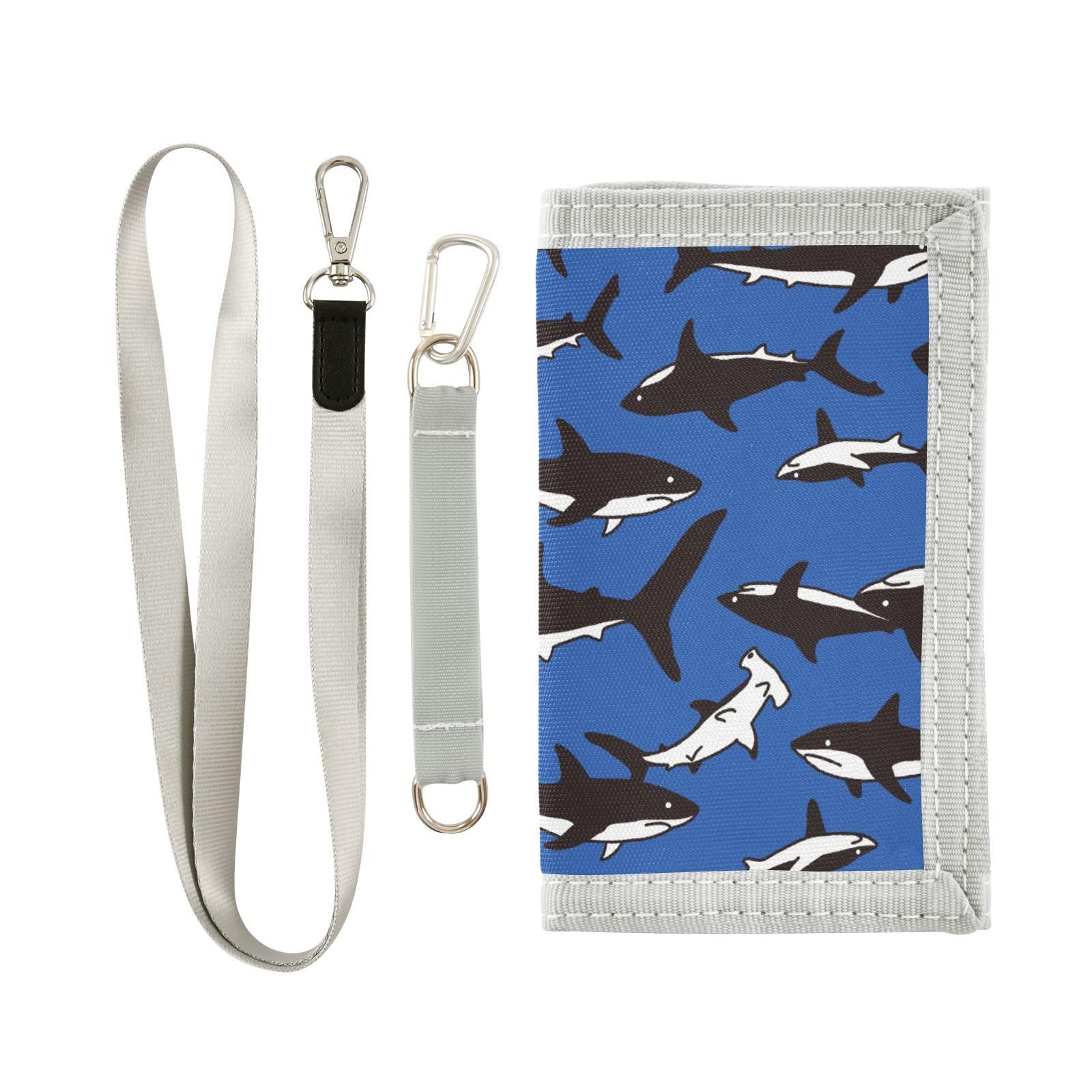 JHKKU Animal Shark Kids Wallet for Boys Girls, Teen Canvas Trifold Purse with Zipper Coin Pocket