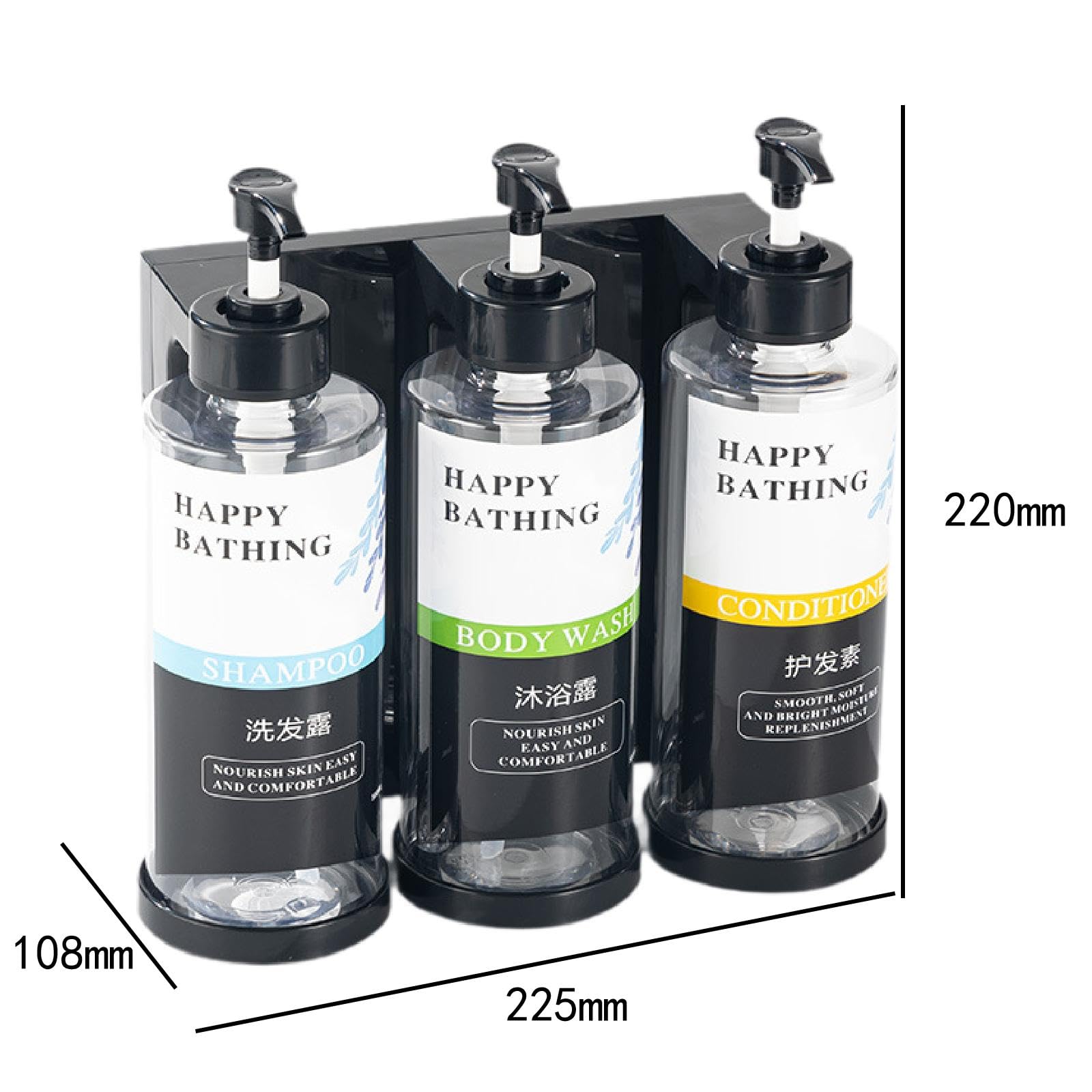 Dispensador de Jabón Líquido para Ducha con Botella Recargable Bomba Loción y Recipiente Apariencia Elegante Adecuado para Baño Hogar Oficina Cocina, 3 Ranuras claras, Individual