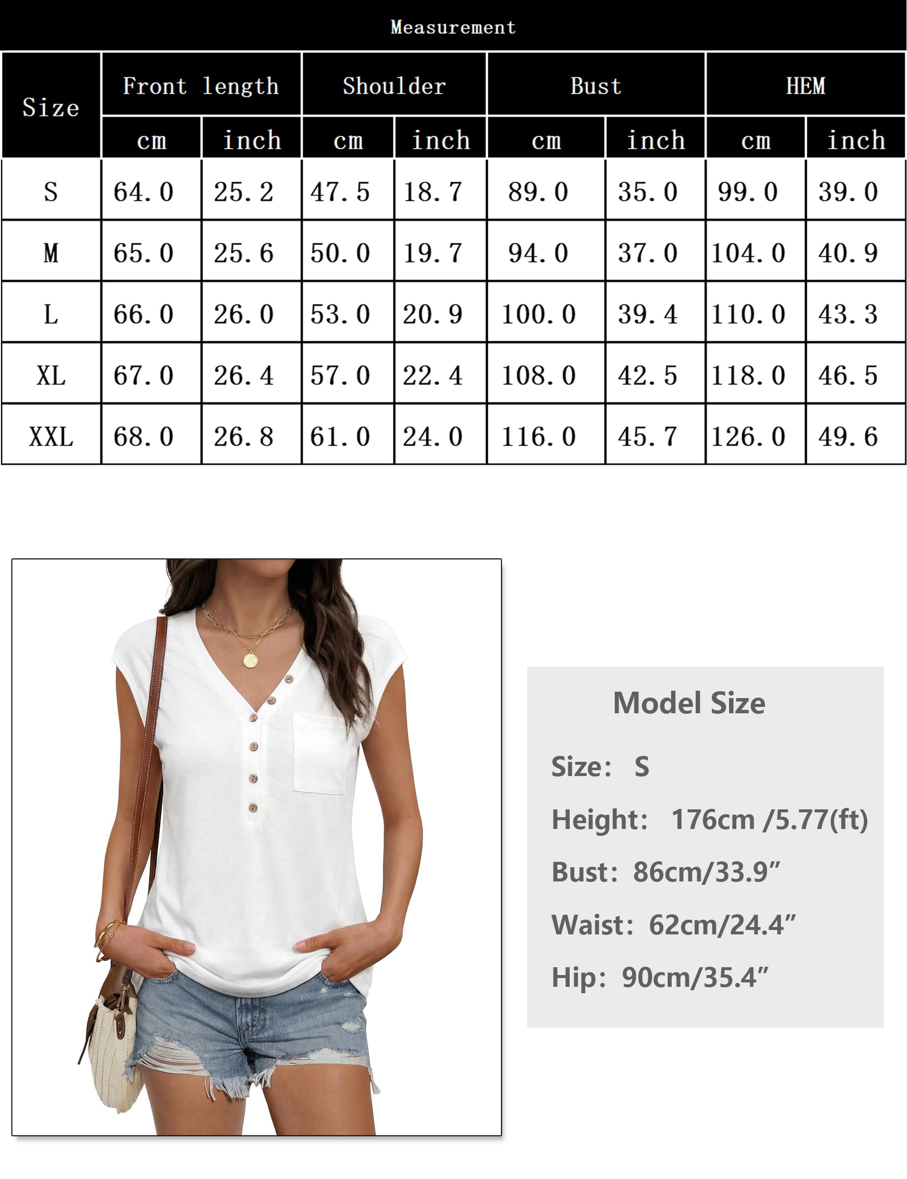 Gyabnw Camiseta Mujer Cuello V sin Mangas Blusa Verano Ligera Suave y Transpirable con Bolsillo para Trabajo y Tiempo Libre