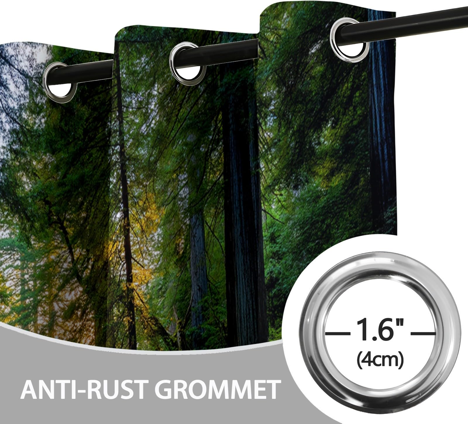 Verdunklungsvorhänge Wald Bäume Kinderzimmer Vorhänge Blickdicht, Dunkelgrün Thermovorhang mit Ösen, für Schlafzimmer Fenster & Balkon Landschaft Dschungel - 110 x 215 cm (2er Set)