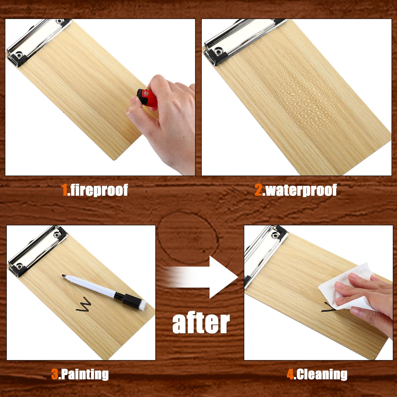 Harloon 50 mini portapapeles de madera a granel, clip de madera pequeño, media página, portapapeles, presentador de cheques para restaurantes, camarera, soporte de menú de recibos, 8 x 4 pulgadas