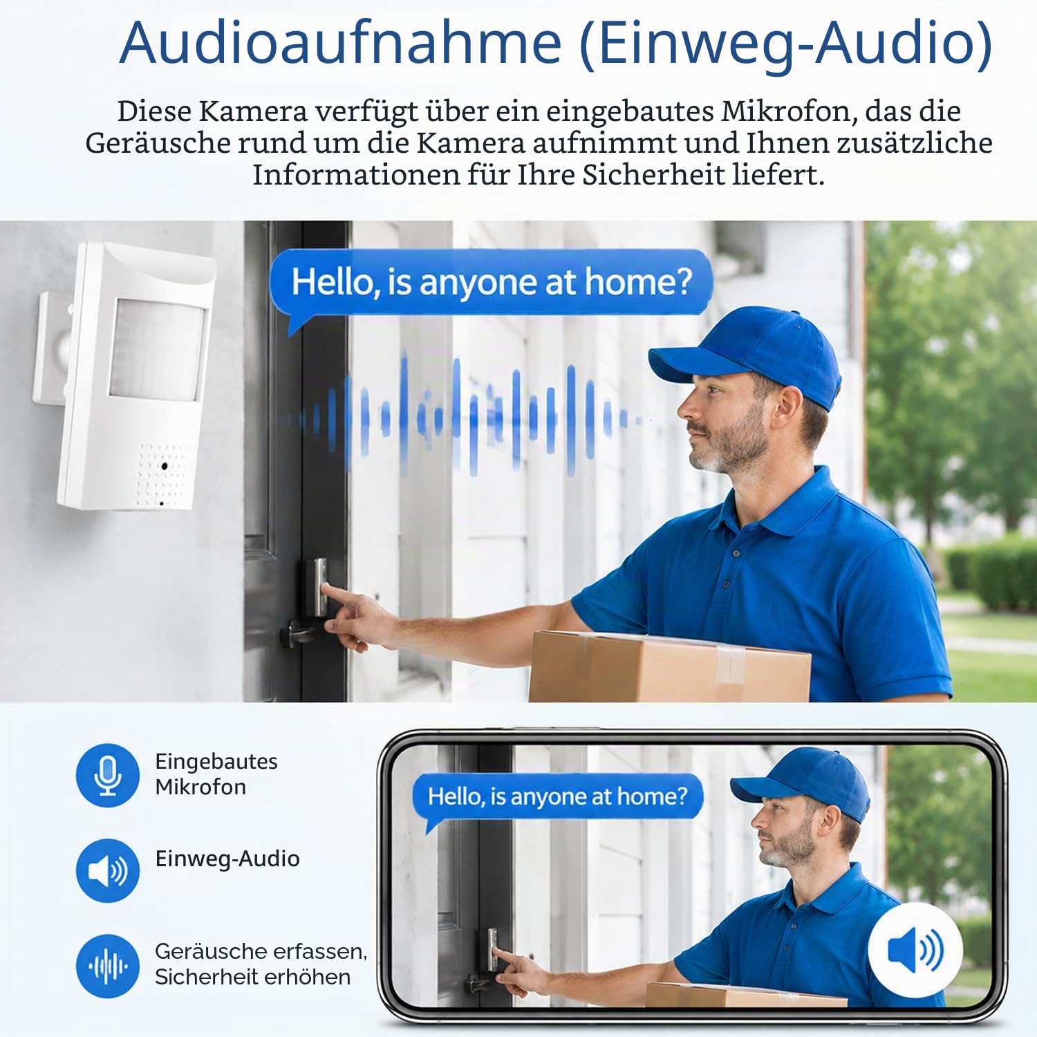 UltraHD 4K (8MP) POE IP Kamera Audio,PIR 940nm IR LED IR Nachtsicht CCTV Cam mit Mikrofon, 3.7mm Objektiv Indoor Sicherheitskamera P2P H.265 Bewegungserkennung (IPIR-P-A-HS82 Weiß)