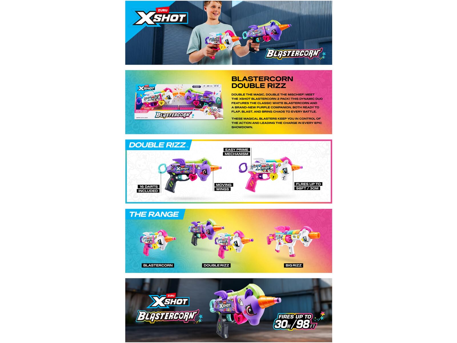Zuru X-Shot Pack 2 Lanzadores de Dardos Blastercorn Double Rizz con 32 Dardos