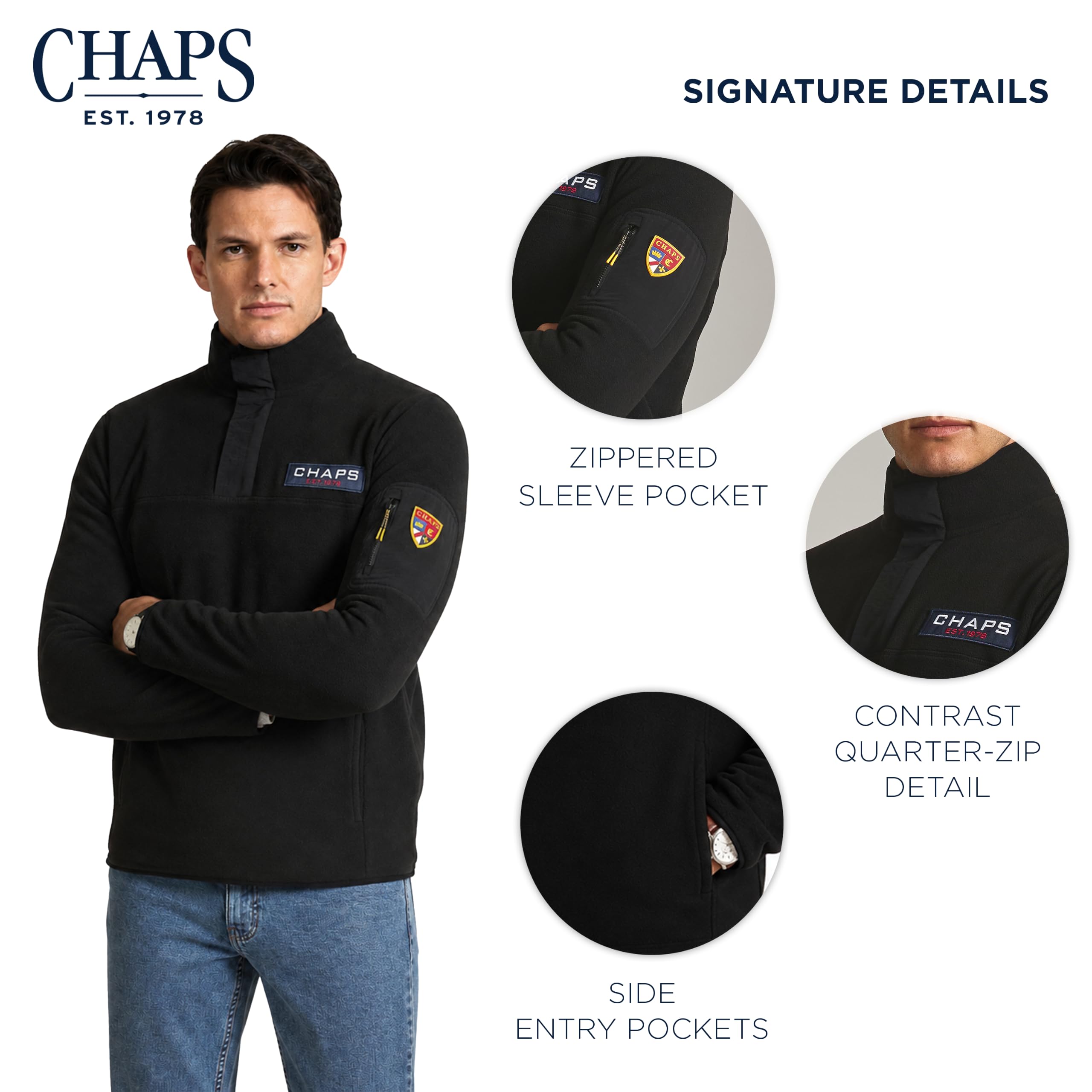 Chaps Heritage Herren-Sweatshirt mit Stehkragen, Polarfleece, Viertelreißverschluss