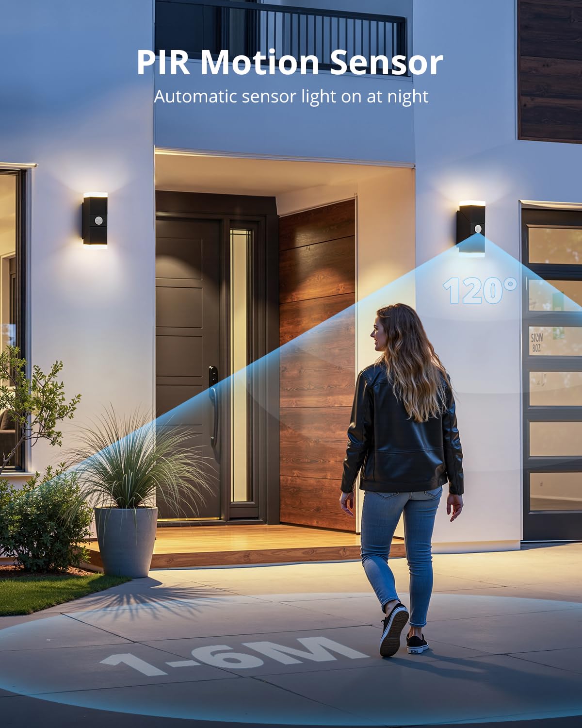 Bojim Outdoor LED Wall Lights Mains Powered with Motion Sensor, Dusk Till Dawn Outside Black Porch Light - Image 2