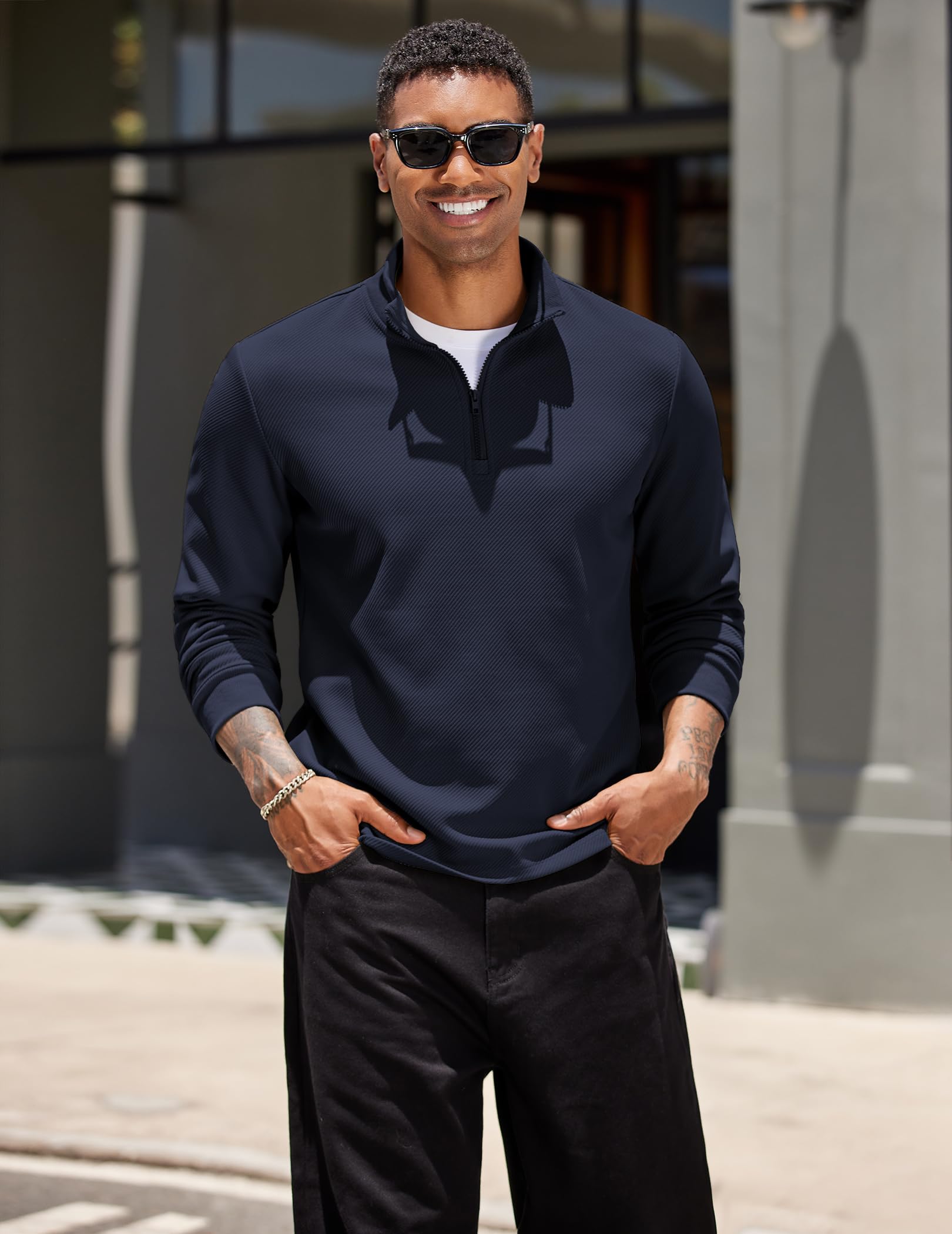 COOFANDY Felpa Uomo Senza Cappuccio Sweatshirt Mezza Zip Collo Semi Alto Classico Sportivo Pullover Casual Regular Fit