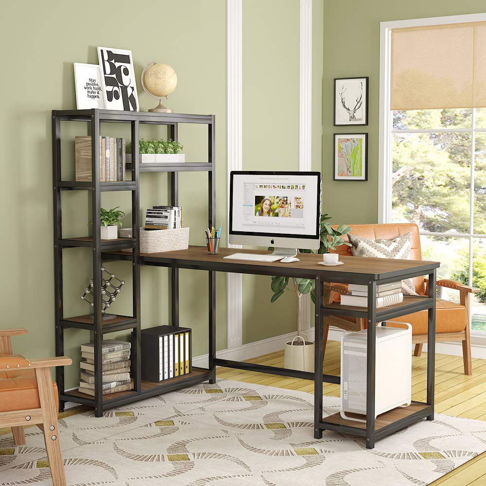 Tribesigns 67" Reversible Large Computer Desk with 9 Storage Shelves