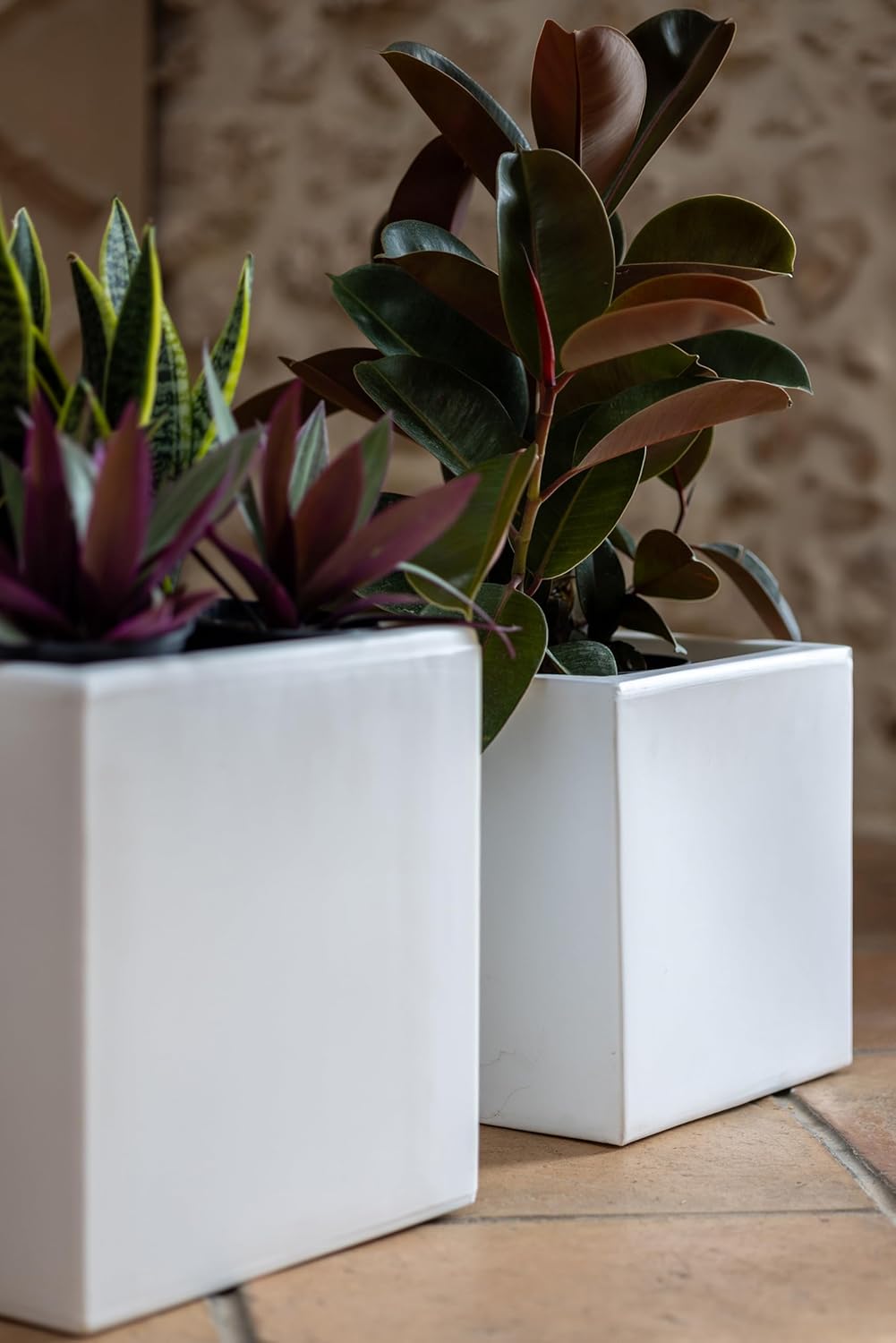 Kloris Modern Square Planter Cube Pot Model Ellenico 35 Polyethylene Cream 35 x 35 cm Height 35 cm Made in Italy
