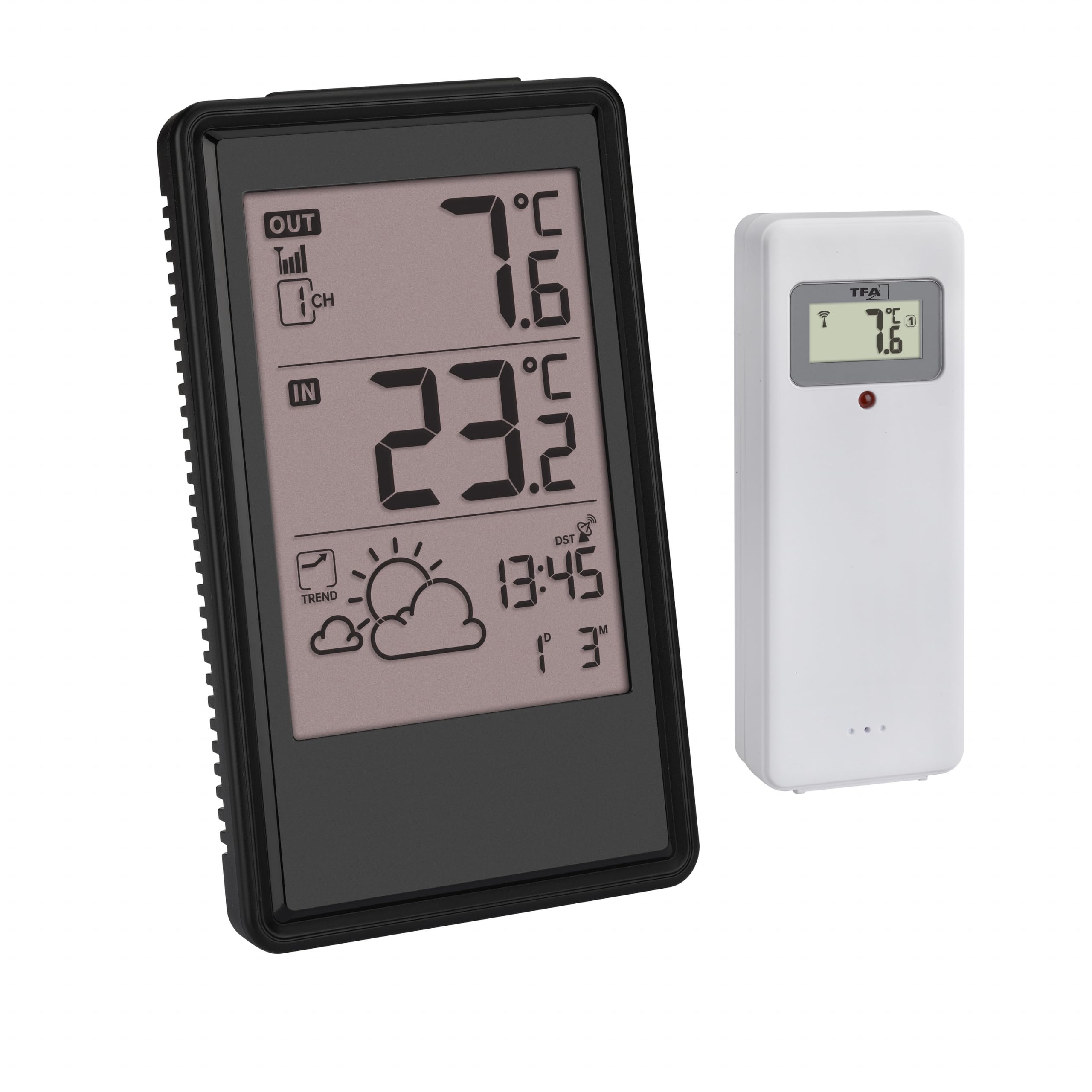 TFA Dostmann Station météo sans Fil Noir 35.1170.01 avec capteur extérieur et horloge radio-pilotée