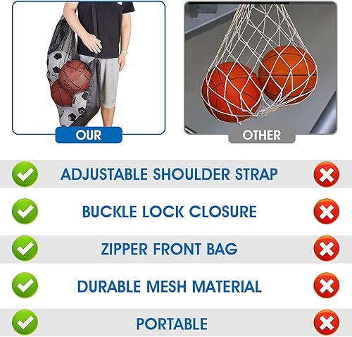 Miniatura 2 de Abeillo Bolsa de pelota de fútbol extra grande para pelota deportiva, bolsa de malla duradera con correa para el hombro, bolsa de almacenamiento de