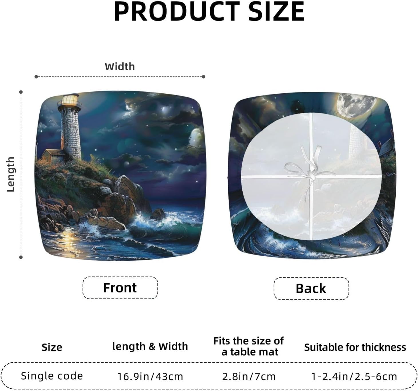 Moonlight Lighthouse Print Square Cushion Covers 6 Pcs Set Elastic Non-Slip Seat Cushion Slipcovers Pet Furniture Protectors for Chair, Sofa