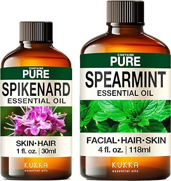 Spikenard Essential Oil for Diffuse & Spearmint Essential Oil for Diffuser Set - Aromatherapy Grade Essential Oils Set - 2X 4 Fl Oz - Kukka