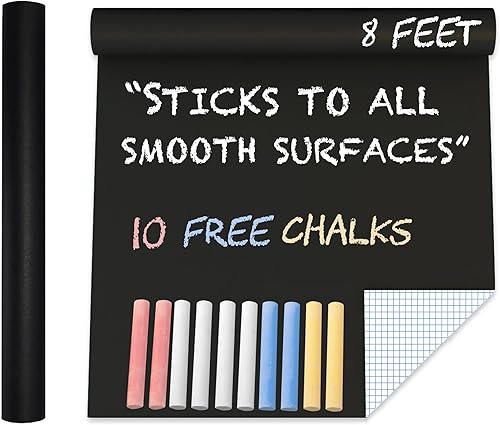 Miniatura 9 de Rollo adhesivo de pizarra negra de borrado en seco, papel tapiz de pizarra para pegar y despegar con 10 tizas para pared, mesas, escuelas, hogar