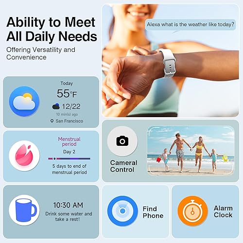 Miniatura 7 de Quican Relojes inteligentes para mujer, compatibles con teléfonos iOS y Android, relojes inteligentes impermeables con llamadas, voz Alexa,