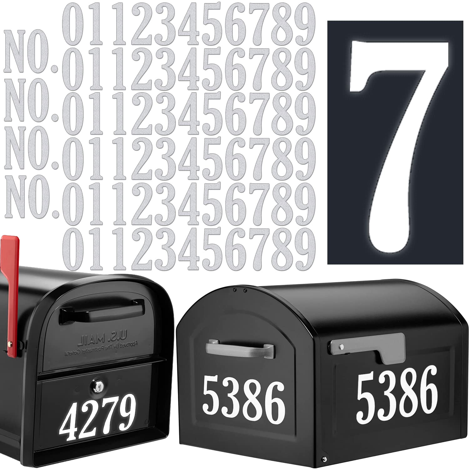 Reflective White 6 Sets Mailbox Numbers Sticker Decals Die Cut Rustic Style  2