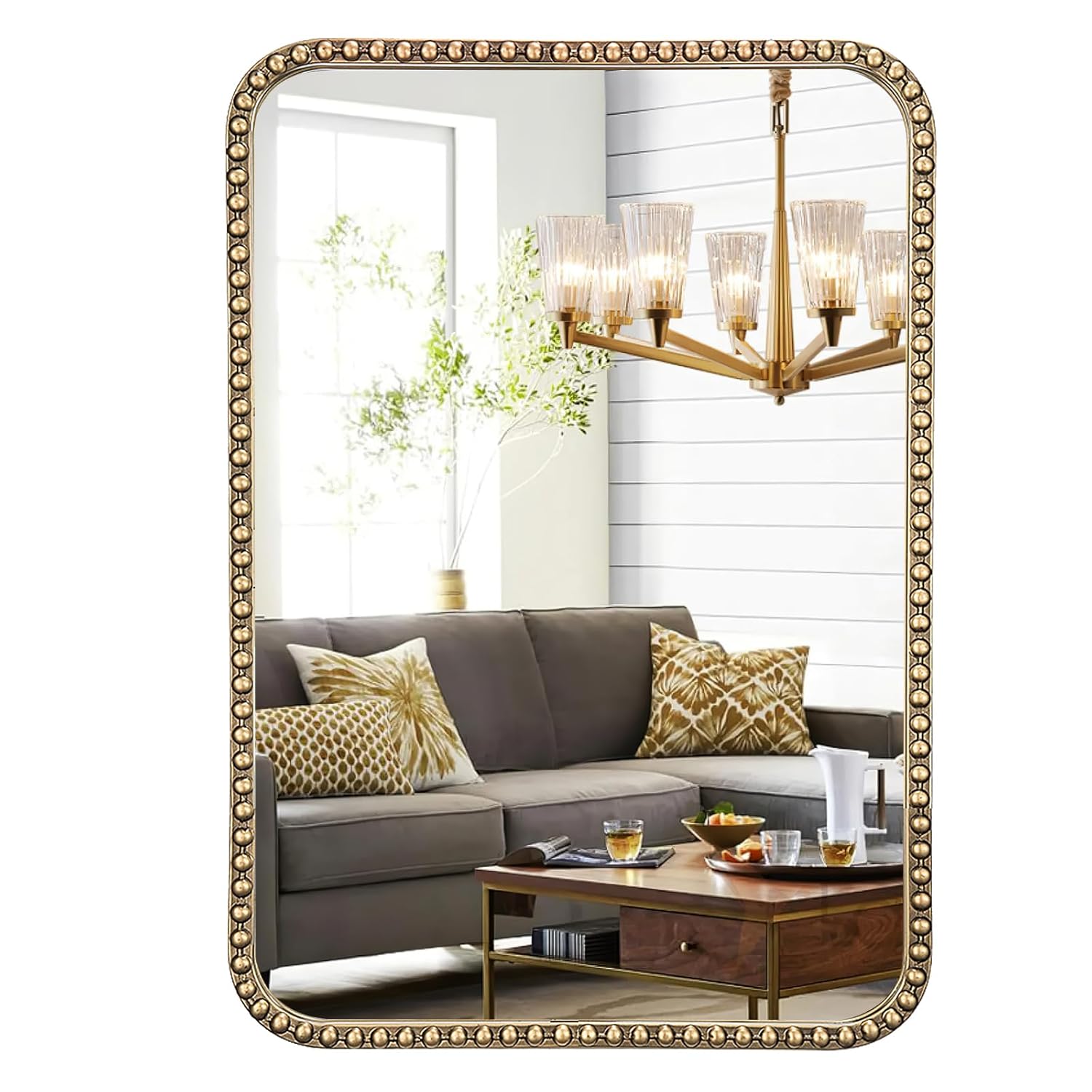24x32 Champagne Bronze Mirrors for Bathroom Antique Brass Bathroom Wall Mirror with Beaded Frame Champagne Bronze Vanity Mirror