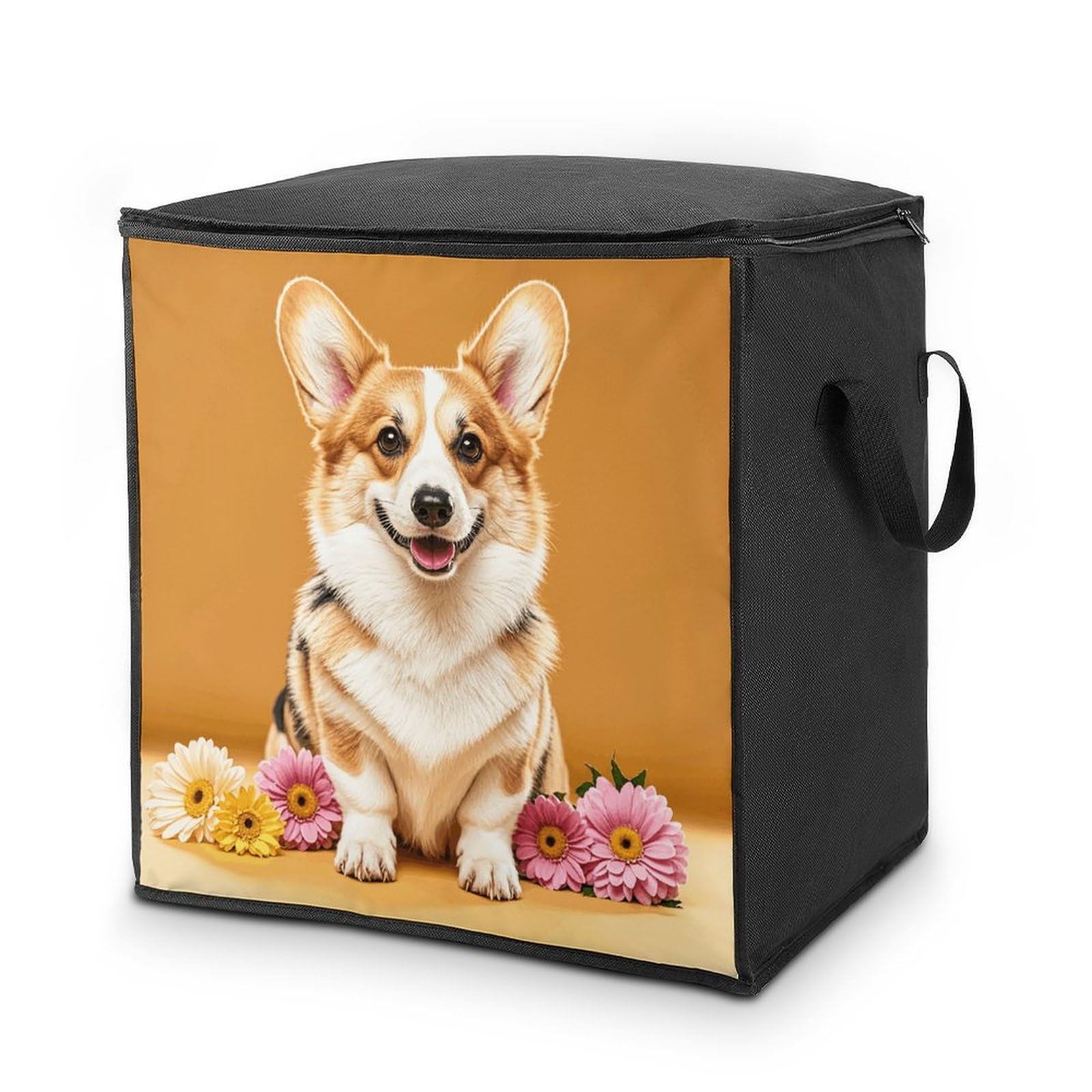 Sac de rangement floral Corgi grand volume avec poignées pour placards