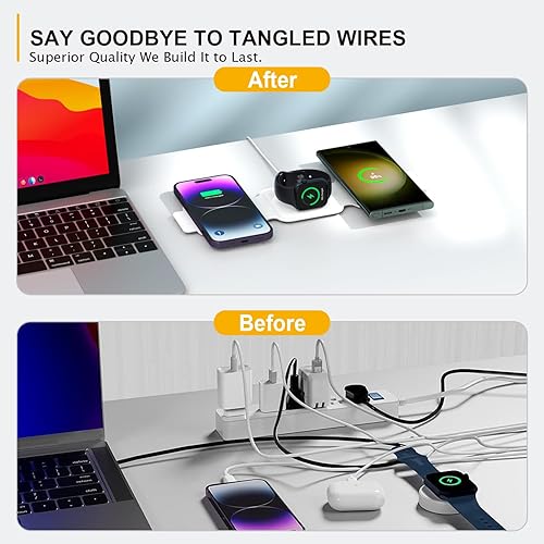 Miniatura 4 de Cargador inalámbrico para iPhone 15, estación de carga magnética plegable 3 en 1 para múltiples dispositivos con cargador rápido de iPhone de 20 W,