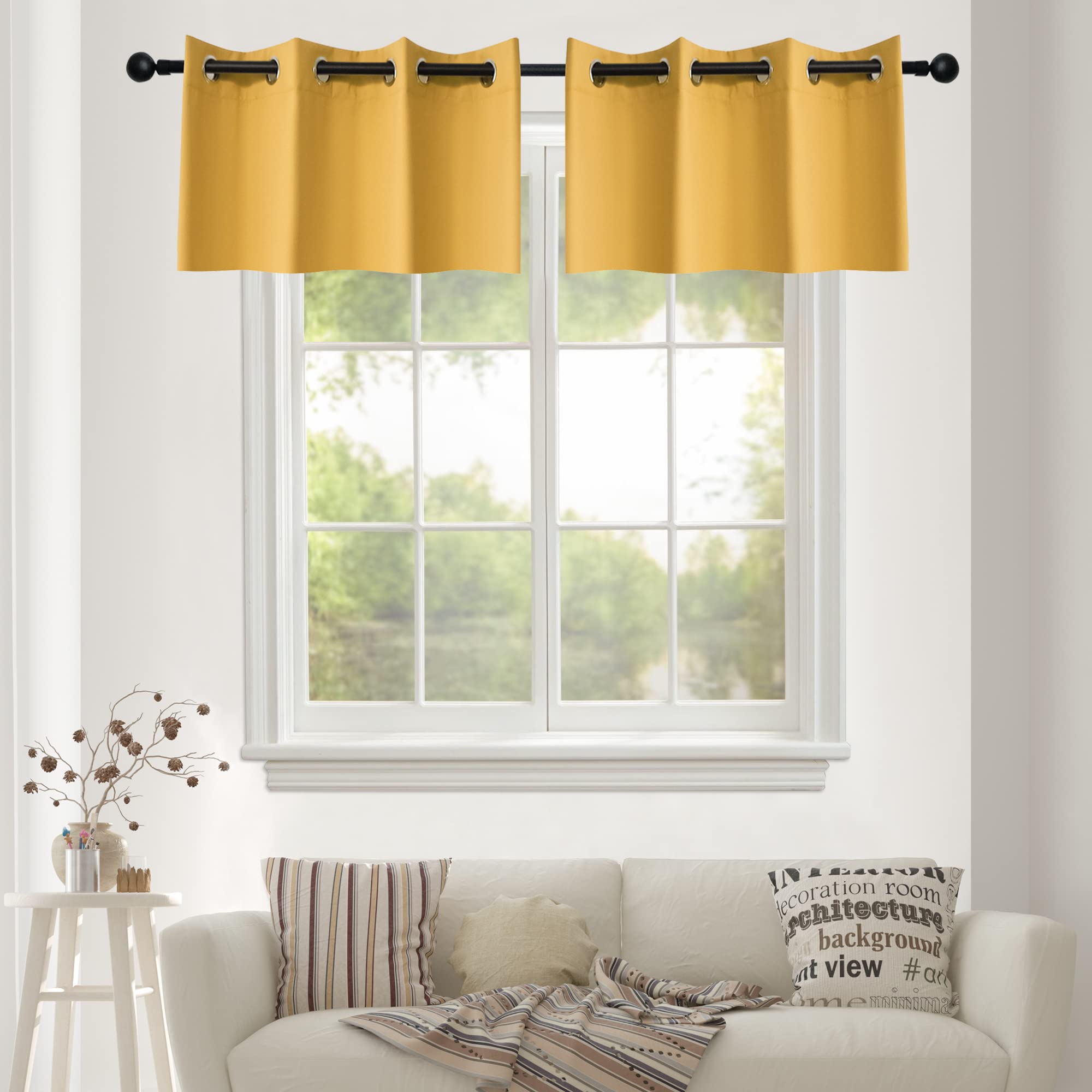 YGO-CSGJM Rideau de Cuisine Jaune Court en Polyester Panneau 52x18 2 Pack