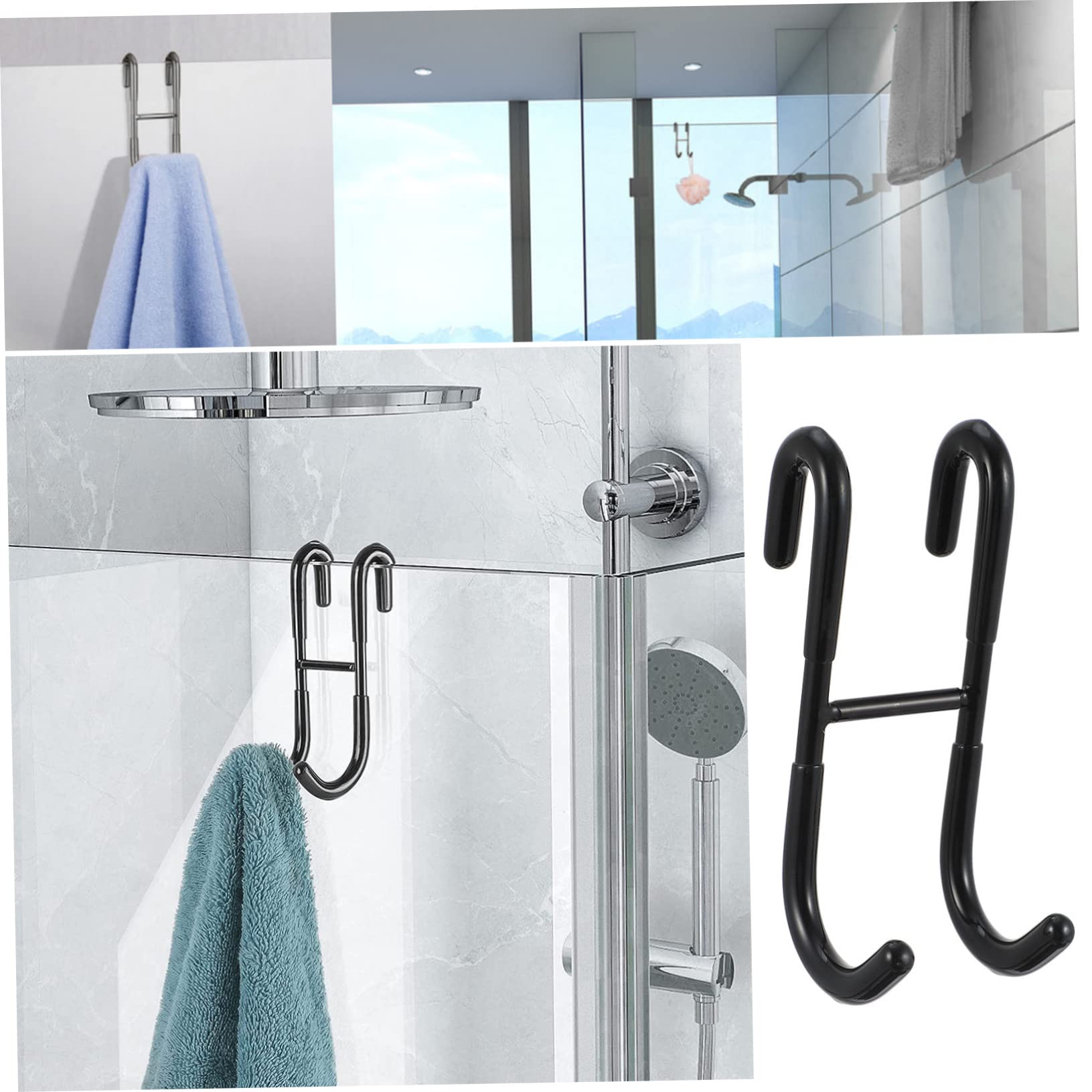 Cabilock Ganchos de Puerta de Acero Inoxidable Negro, 3 Piezas, sin Perforaciones, Diseño para Colgar Toallas y Ropa, Ahorro de Espacio, Baño y Cocina