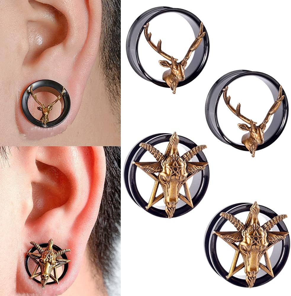Pair Stainless Steel Deer Ear Plugs Gauges Hexagram Screw Tunnels Ear Expanders Stretchers 8mm-25mm Piercing Jewelry