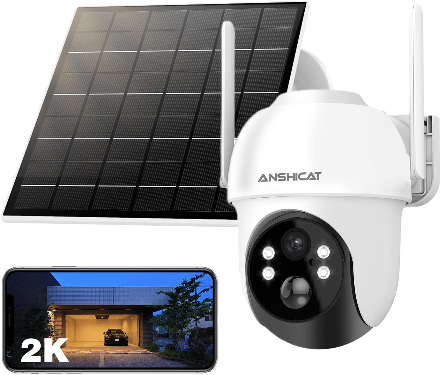 4MP Solar Camera Security Outdoor - 100% Wire-Free Security Cameras Wireless Outdoor for Home Surveillance, 360° Panoramic View, Human Auto Tracking, 2K Color Night Vision,2-Way Audio (1)