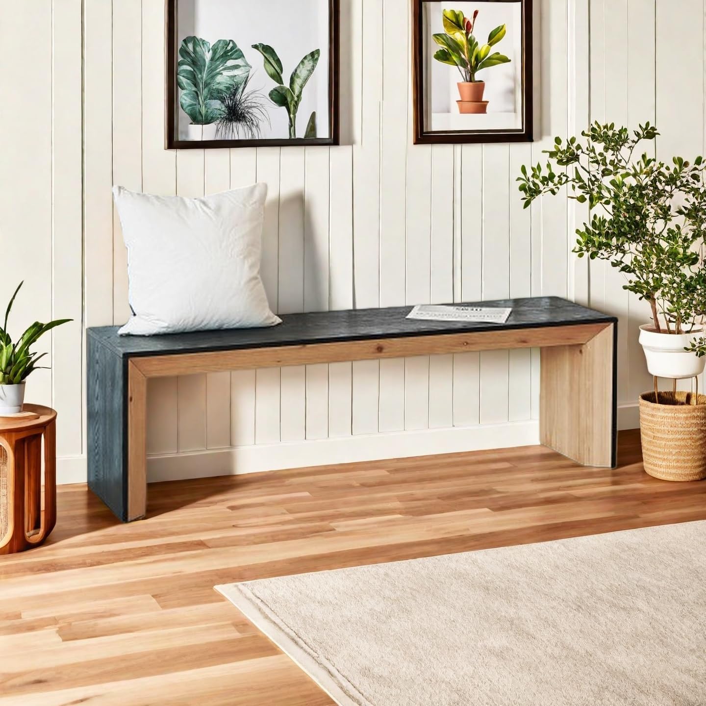 Modern Console Table, Engineered Wooden Console Table Narrow Entryway, 59-Inch Minimalist Long Entry Sofa Desk for Living Room, Hallway, Entrance, Foyer, Natural and Black