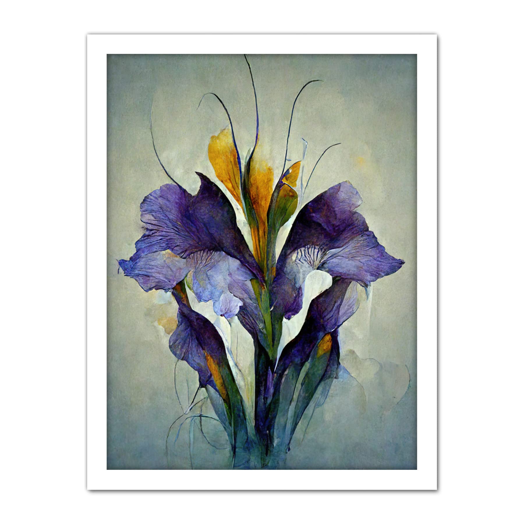 Doppelganger33 LTD Iris Bouquet Modern Watercolour Artwork Framed Wall Art Print 18X24 Inch