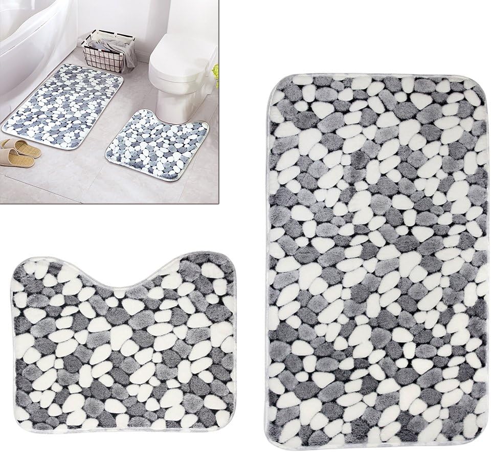 Seacan 2Pcs Bath Rugs Set Bath Mat Non Slip Absorben Bathroom Toilet Mat Washable t Stone Shape