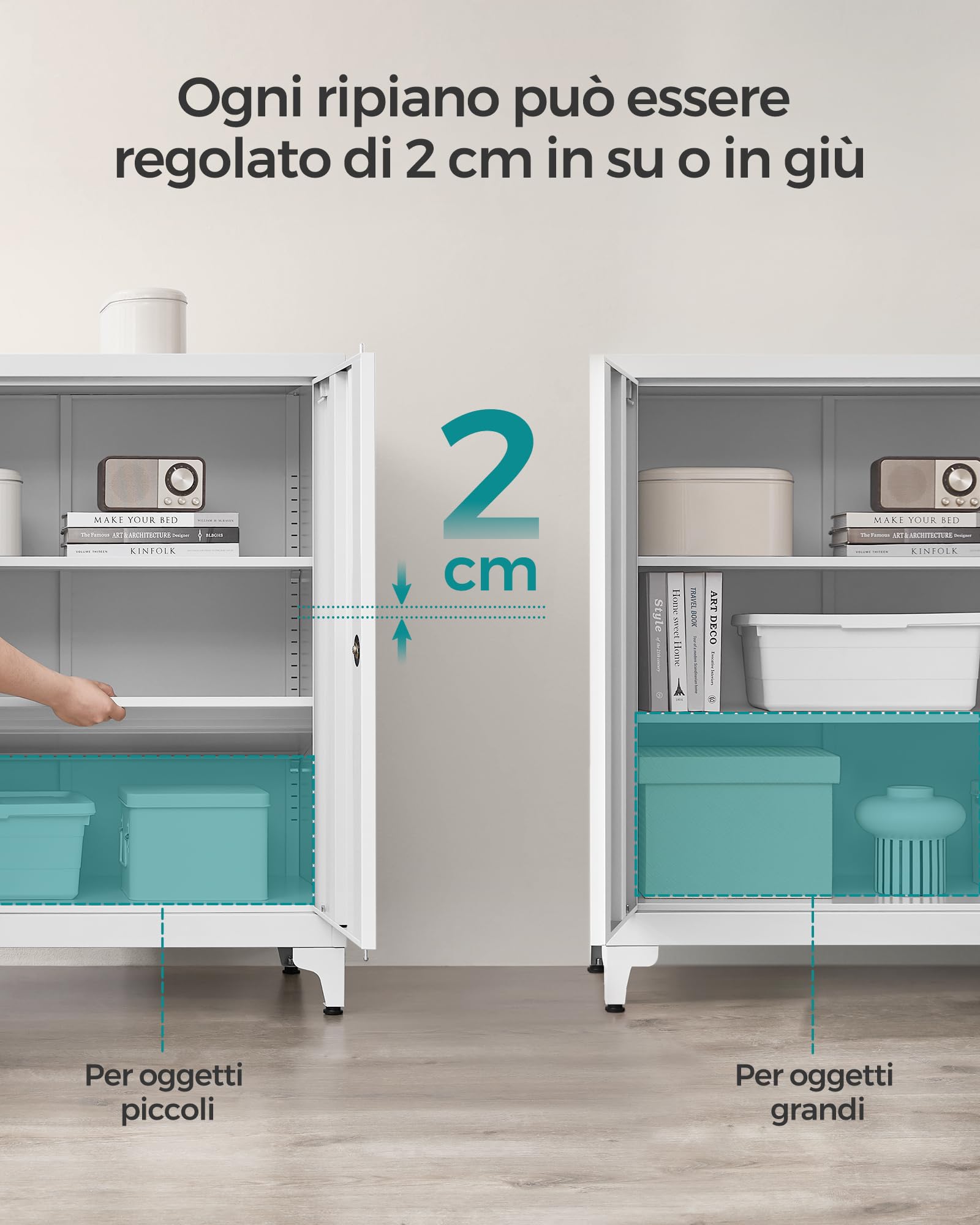 SONGMICS Armadietto in Metallo, Mobiletto Multiuso, Armadio a 2 Ante da Ufficio, Mobile con Serratura, in Acciaio, per Studio Soggiorno, Grigio Opaco OMC013G01