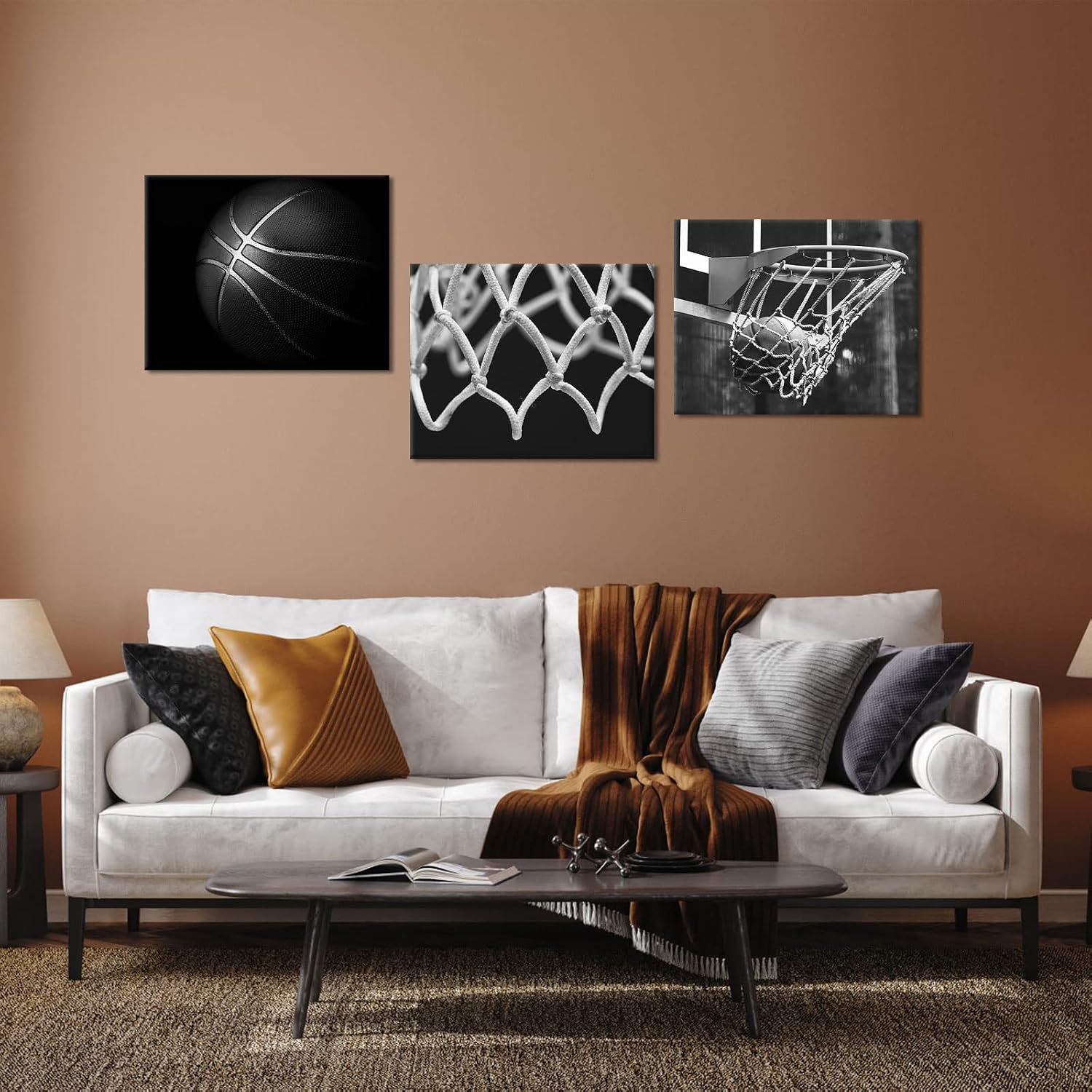 OuElegent 3 Panels Black and White Basketball Wall Art Basketball Hoop Nets Posters Sport Art Prints For Modern Home Decor Framed Ready to Hang 16"x20"x3 Pcs (medium)