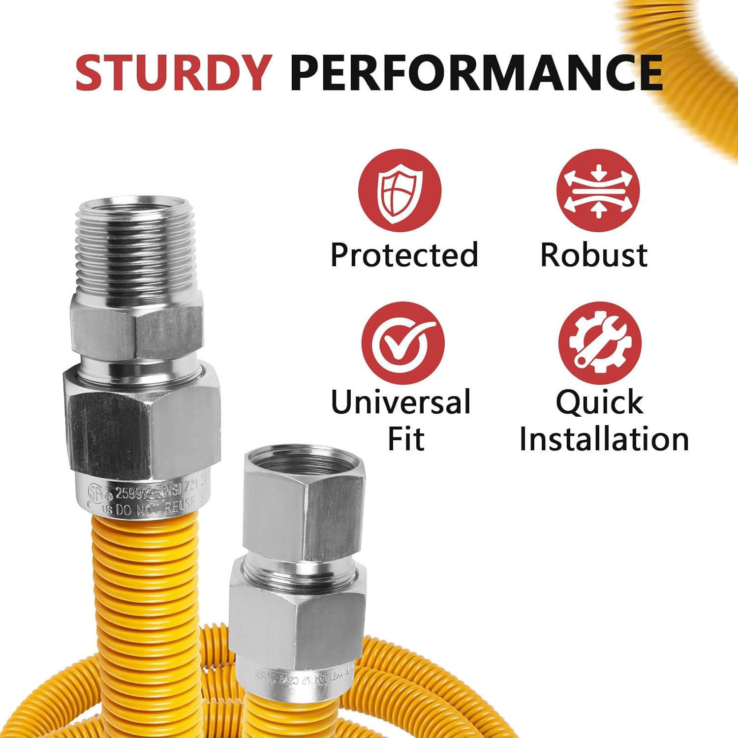 Efield 48-Inch Flexible Gas Line Connector, 1/2" MIP x 1/2" FIP Brass Adapter, Stainless Steel Gas Hose, Yellow,(HOSE075)