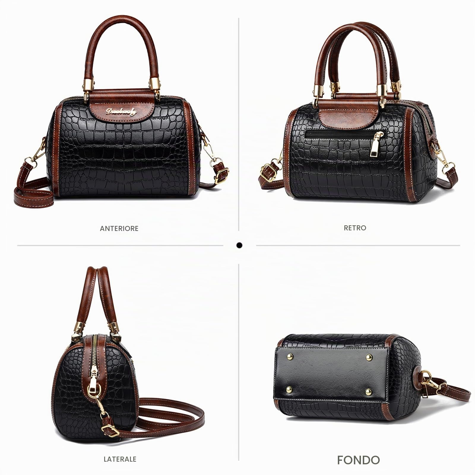 NICOLE & DORIS Borsa Donna Tracolla Moda a Mano Coccodrillo di Spalla Pelle PU Satchel Borsette Pochette Elegante a Bauletto Crossbody Nero