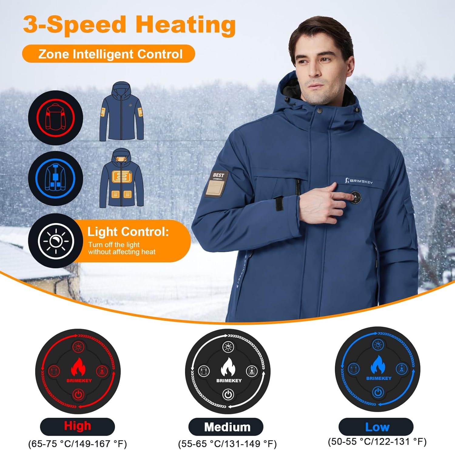 Heated Jacket for Men with 20000 mAh Battery Pack Fleece Lining Mens Heated Coat Waterproof Windproof Skiing Hunting