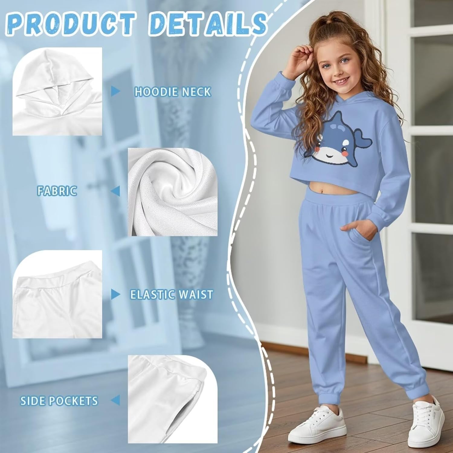 Girls Clothing Sets Cute Sweat Set Size 4-13 Fashion Animal Hoodie Kids Crop Top Tapered Pants Fall Winter Spring
