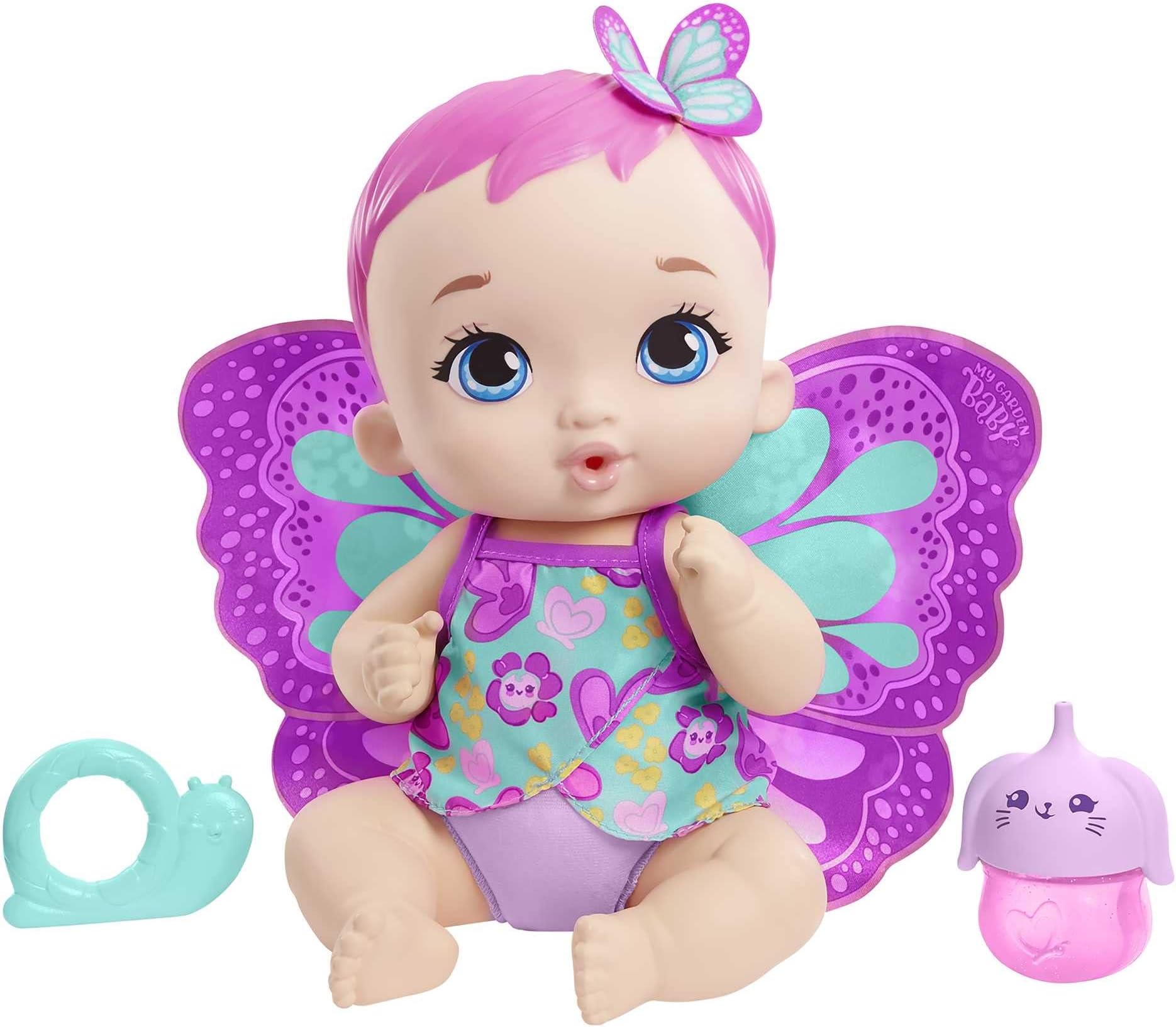 My Garden Baby Feed and Change Baby Butterfly Doll (30-cm / 12-in) with Reusable Diaper, Removable Clothes & Wings
