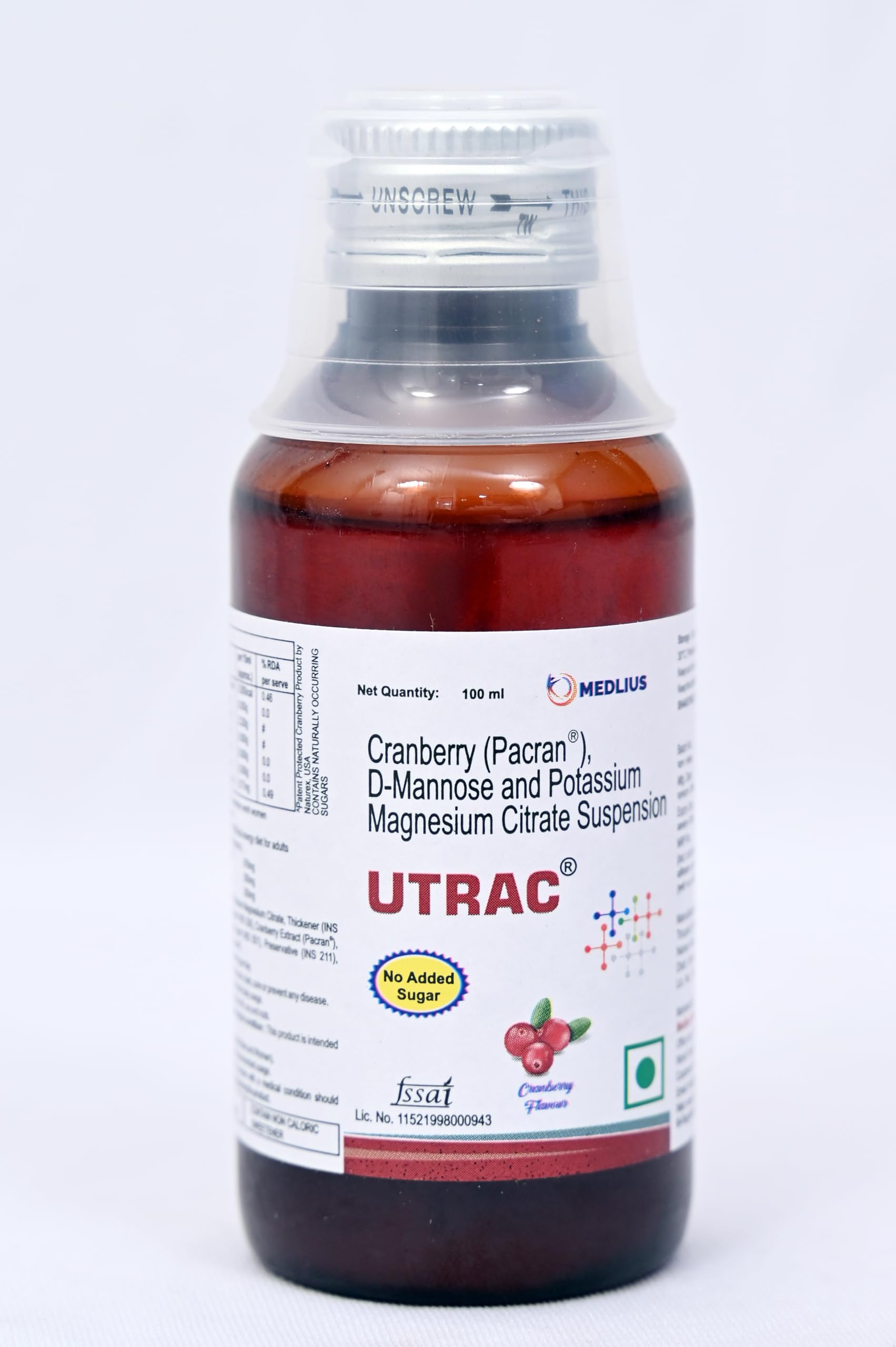 UTRAC Cranberry, D-Mannose and Potassium Magnesium Citrate Suspension, 100ml, Sugar-Free-image-38