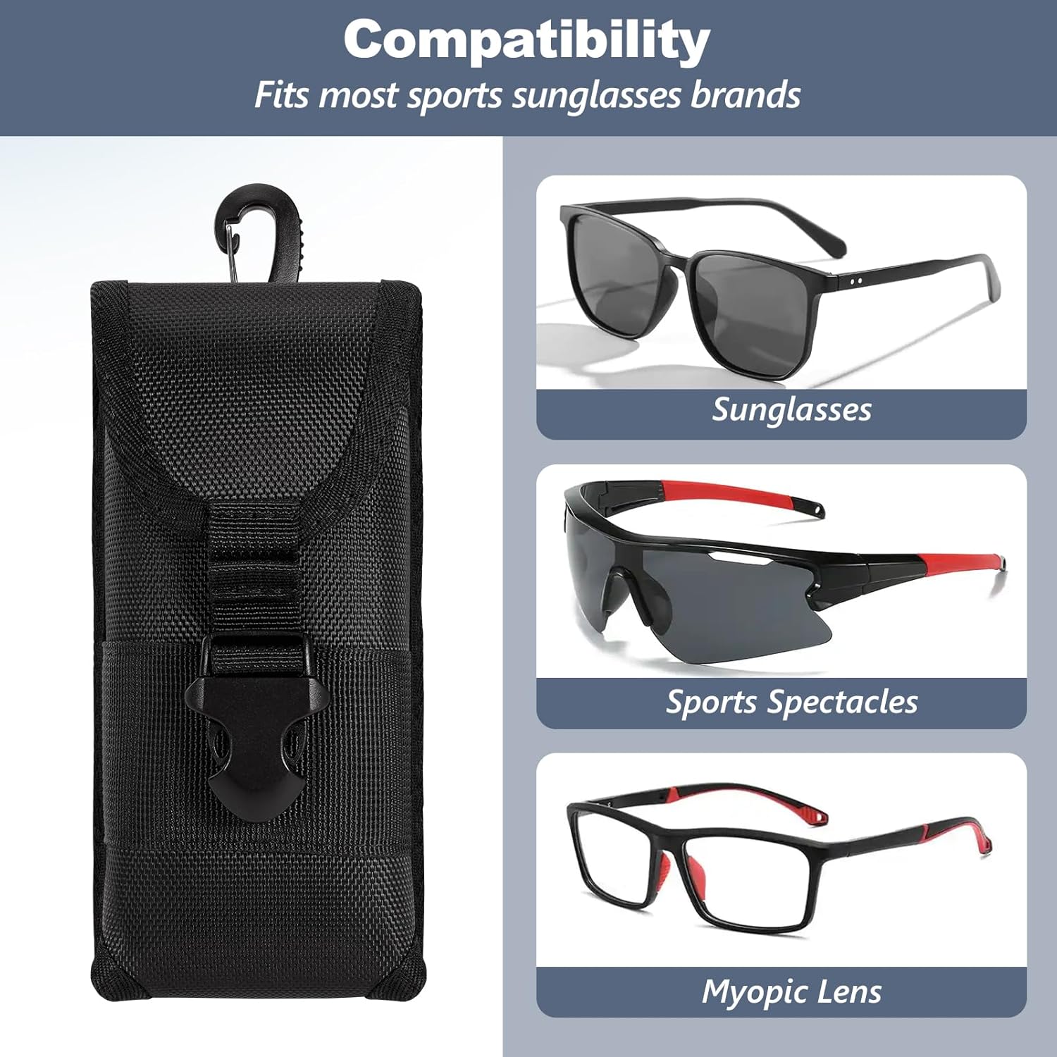 KENOBE Tactical Molle Eyeglasses Case with Buckle, Hard Shell Shockproof Portable Nylon Protective Sunglasses Box Sports Eyeglass Outdoor Storage Box with Hook - Image 4