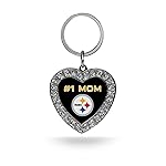 NFL Rico Industries Pittsburgh Steelers Bling 1 MOM Heart Key Chain Rhinestone Heart Keychain