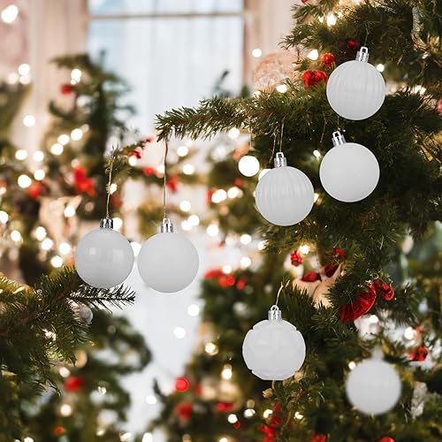 Miniatura 3 de ZHMTang 41 quilates - Mini bolas de Navidad de 1.57 pulgadas (40 mm), color blanco