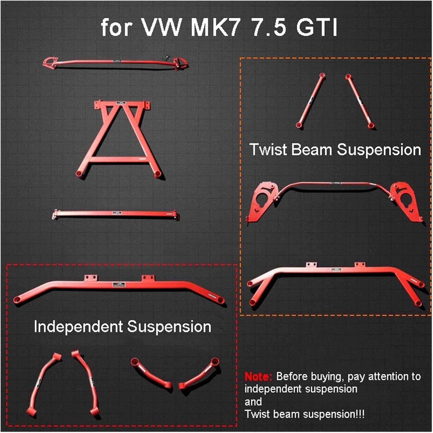 Racing Car Front Chassis Suspension Upper Strut Tie Bar Rear Lower Subframe Brace Kit Anti Roll Bar Compatible With VW Golf GTI MK7 R-Line