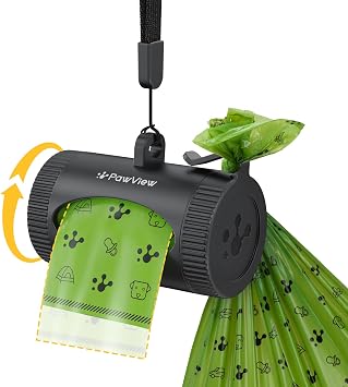 Dog Poop Bag Holder, Convenient Hook for Used Bags, Lightweight Dispenser for Neat Walk,Smart Walk Tracker for Dog Wellness, Secure Rope Fits Any Leash, Includes 1 Roll Poop Bags