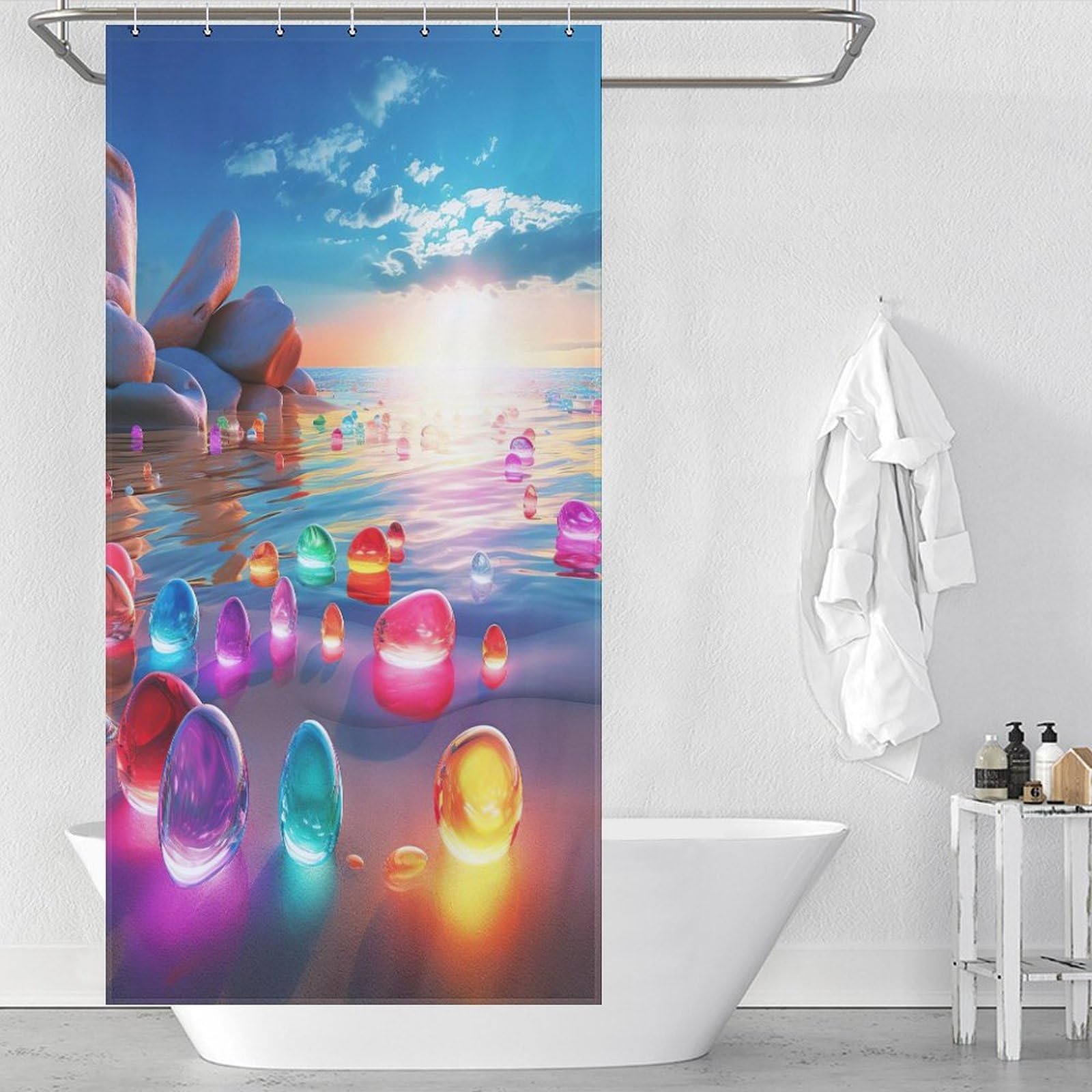 Rideau de douche plage pour une ambiance marine et évasion dans votre salle de bain