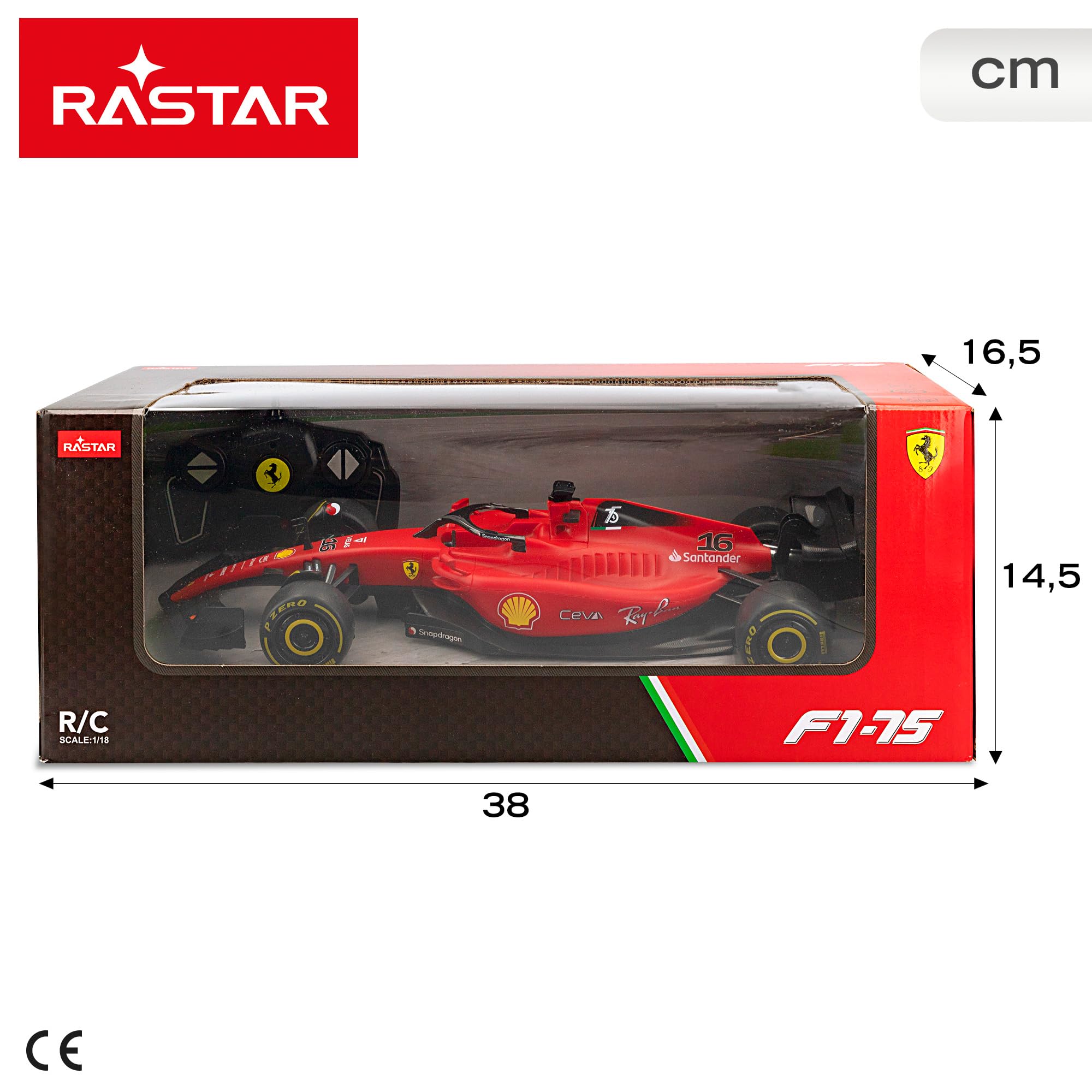 ColorBaby RASTAR - Coche teledirigido Fórmula 1 2022 Ferrari F1-75, Licencia Oficial, Escala 1:18, Coches teledirigidos, Vehículo radiocontrol, Control Remoto, 2.4 GH.z, Sainz + Leclerc, RC (41277)