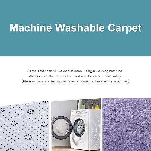 Miniatura 8 de DweIke - Alfombras peludas supersuaves y mullidas de 5 x 8 pies, alfombra de área morada para sala de estar, dormitorio, habitación de niños,