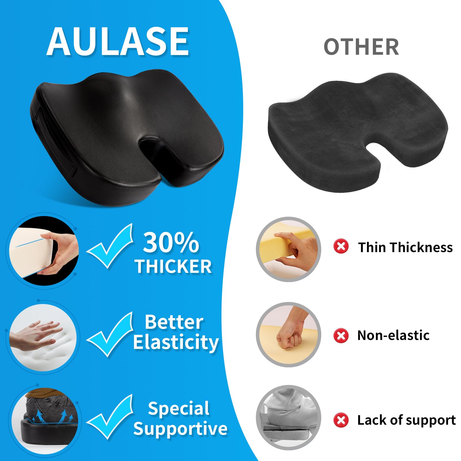Lussuoso cuscino da seduta, in memory foam spesso 7,6 cm, per alleviare la pressione, sciatica, dolore al coccige e sollievo dal mal di schiena, multiuso per candeggina, auto, giochi, sedia da