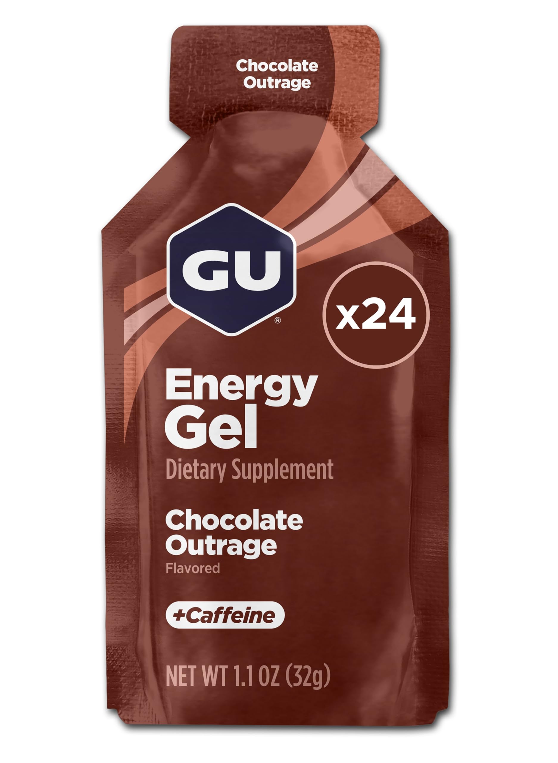 GU Original Energy Gels, Chocolate Outrage 24 Pack - 100 Calorie Energy Gel with Carbohydrates, Caffeine, BCAAs and Electrolytes - Pre-Workout Fuel for Running, Cycling, Triathlon and Endurance Sports